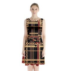Red Black Checks Sleeveless Waist Tie Chiffon Dress by designsbymallika