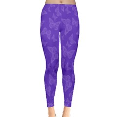 Violet Purple Butterfly Print Inside Out Leggings by SpinnyChairDesigns
