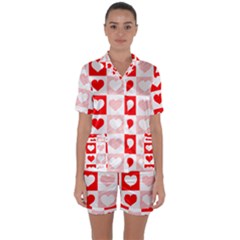 Hearts  Satin Short Sleeve Pyjamas Set by Sobalvarro