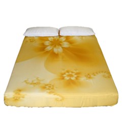 Saffron Yellow Floral Print Fitted Sheet (queen Size) by SpinnyChairDesigns