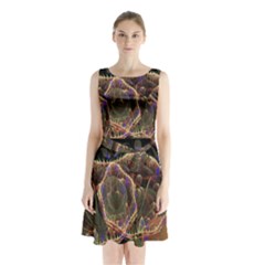 Fractal Geometry Sleeveless Waist Tie Chiffon Dress by Sparkle