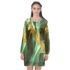 Abstract Illusion Long Sleeve Chiffon Shift Dress  by Sparkle