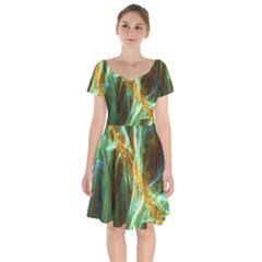 Abstract Illusion Short Sleeve Bardot Dress by Sparkle