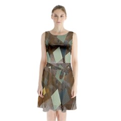 Digital Geometry Sleeveless Waist Tie Chiffon Dress by Sparkle