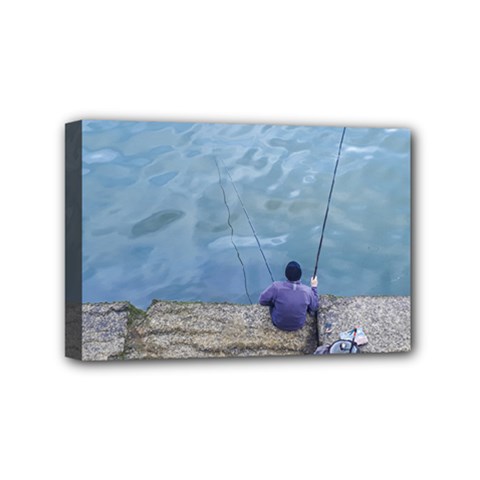 Senior Man Fishing At River, Montevideo, Uruguay001 Mini Canvas 6  X 4  (stretched) by dflcprintsclothing