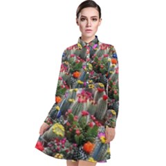 Cactus Long Sleeve Chiffon Shirt Dress by Sparkle