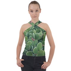 Green Cactus Cross Neck Velour Top by Sparkle