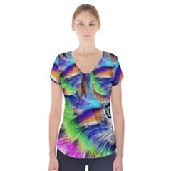 Rainbowcat Short Sleeve Front Detail Top by Sparkle