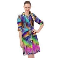 Rainbowcat Long Sleeve Mini Shirt Dress by Sparkle