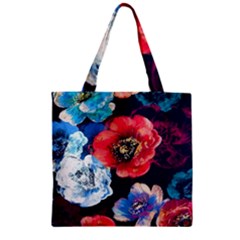 Flowers Pattern Zipper Grocery Tote Bag by Sparkle