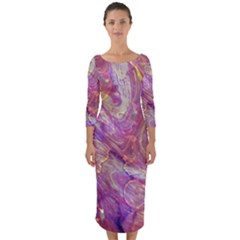 Marbling Abstract Layers Quarter Sleeve Midi Bodycon Dress by kaleidomarblingart