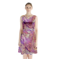 Marbling Abstract Layers Sleeveless Waist Tie Chiffon Dress by kaleidomarblingart