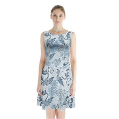 Nature Blue Pattern Sleeveless Waist Tie Chiffon Dress by Abe731