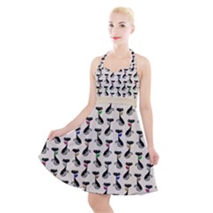 Lady Cat Pattern, Cute Cats Theme, Feline Design Halter Party Swing Dress  by Casemiro