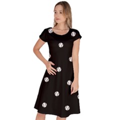 Black And White Baseball Motif Pattern Classic Short Sleeve Dress by dflcprintsclothing