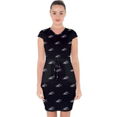 Formula One Black And White Graphic Pattern Capsleeve Drawstring Dress  by dflcprintsclothing
