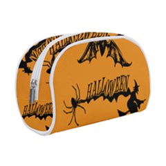 Happy Halloween Scary Funny Spooky Logo Witch On Broom Broomstick Spider Wolf Bat Black 8888 Black A Makeup Case (small) by HalloweenParty