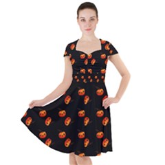 Kawaii Pumpkin Black Cap Sleeve Midi Dress by vintage2030