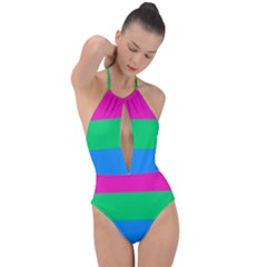 Polysexual Pride Flag Lgbtq Plunge Cut Halter Swimsuit by lgbtnation