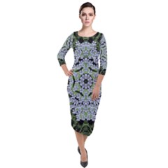 Calm In The Flower Forest Of Tranquility Ornate Mandala Quarter Sleeve Midi Velour Bodycon Dress by pepitasart