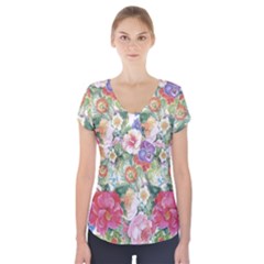 Beautiful Flowers Short Sleeve Front Detail Top by goljakoff