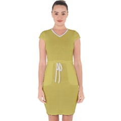 Ceylon Yellow & White - Capsleeve Drawstring Dress  by FashionLane