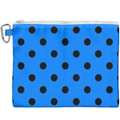 Large Black Polka Dots On Azure Blue - Canvas Cosmetic Bag (xxxl) by FashionLane