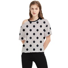 Large Black Polka Dots On Abalone Grey - One Shoulder Cut Out Tee by FashionLane