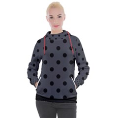 Large Black Polka Dots On Anchor Grey - Women s Hooded Pullover by FashionLane