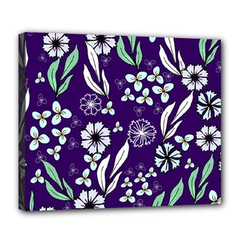 Floral Blue Pattern  Deluxe Canvas 24  X 20  (stretched) by MintanArt