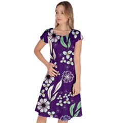 Floral Blue Pattern  Classic Short Sleeve Dress by MintanArt