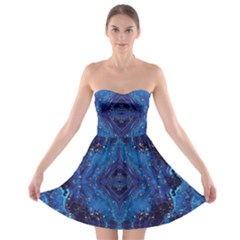 Blue Golden Marble Print Strapless Bra Top Dress by designsbymallika