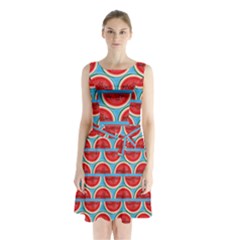Illustrations Watermelon Texture Pattern Sleeveless Waist Tie Chiffon Dress by Alisyart