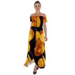 Yellow Poppies Off Shoulder Open Front Chiffon Dress by Audy