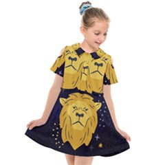 Zodiak Leo Lion Horoscope Sign Star Kids  Short Sleeve Shirt Dress by Alisyart
