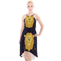 Zodiak Leo Lion Horoscope Sign Star High-low Halter Chiffon Dress  by Alisyart