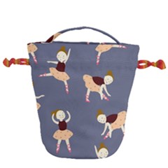 Cute  Pattern With  Dancing Ballerinas On The Blue Background Drawstring Bucket Bag by EvgeniiaBychkova