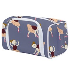 Cute  Pattern With  Dancing Ballerinas On The Blue Background Toiletries Pouch by EvgeniiaBychkova