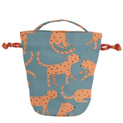 Vector Seamless Pattern With Cute Orange And  Cheetahs On The Blue Background  Tropical Animals Drawstring Bucket Bag by EvgeniiaBychkova
