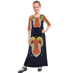 Zodiak Aries Horoscope Sign Star Kids  Quarter Sleeve Maxi Dress by Alisyart