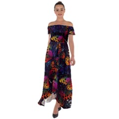 Butterfly Floral Pattern Off Shoulder Open Front Chiffon Dress by ArtsyWishy
