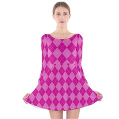 Pink Diamond Pattern Long Sleeve Velvet Skater Dress by ArtsyWishy