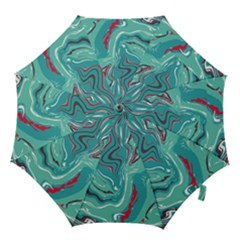 Green Vivid Marble Pattern 2 Hook Handle Umbrellas (small) by goljakoff