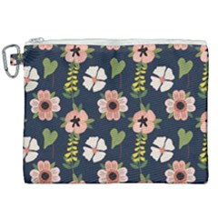 Flower White Grey Pattern Floral Canvas Cosmetic Bag (xxl) by Dutashop