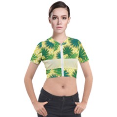Yellow Tropical Pattern Short Sleeve Cropped Jacket by designsbymallika