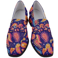 Blue Paisley Print 2 Women s Chunky Heel Loafers by designsbymallika