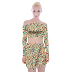 Mosaic Print 2 Off Shoulder Top With Mini Skirt Set by designsbymallika