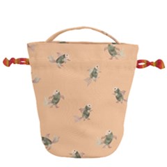 Delicate Decorative Seamless  Pattern With  Fairy Fish On The Peach Background Drawstring Bucket Bag by EvgeniiaBychkova