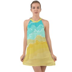 Abstract Background Beach Coast Halter Tie Back Chiffon Dress by Alisyart