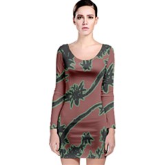 Tropical Style Floral Motif Print Pattern Long Sleeve Bodycon Dress by dflcprintsclothing